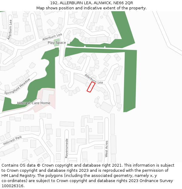 192, ALLERBURN LEA, ALNWICK, NE66 2QR: Location map and indicative extent of plot