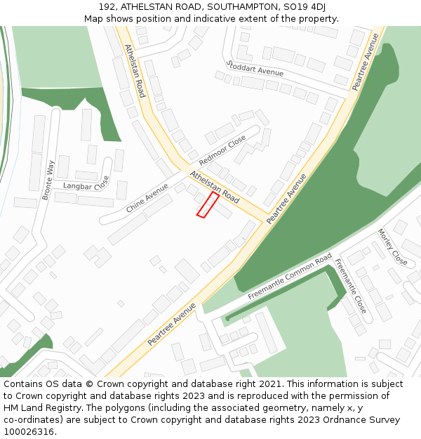 192, ATHELSTAN ROAD, SOUTHAMPTON, SO19 4DJ: Location map and indicative extent of plot