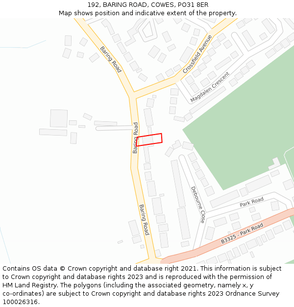 192, BARING ROAD, COWES, PO31 8ER: Location map and indicative extent of plot