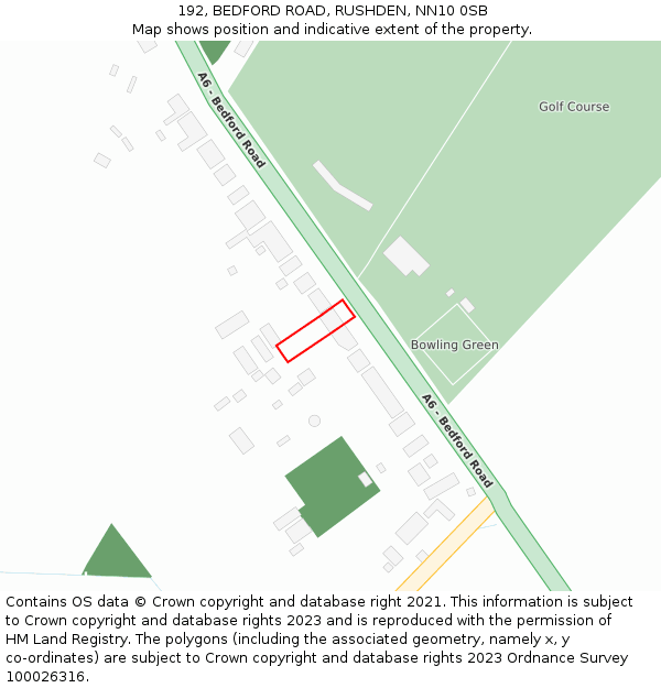 192, BEDFORD ROAD, RUSHDEN, NN10 0SB: Location map and indicative extent of plot
