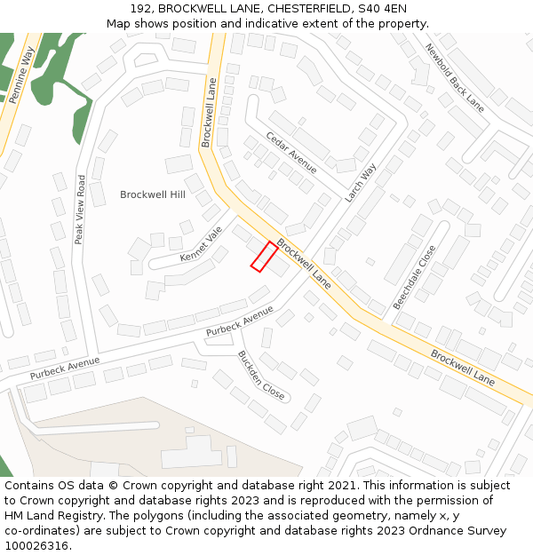 192, BROCKWELL LANE, CHESTERFIELD, S40 4EN: Location map and indicative extent of plot