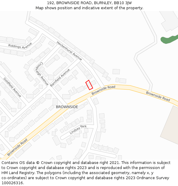 192, BROWNSIDE ROAD, BURNLEY, BB10 3JW: Location map and indicative extent of plot