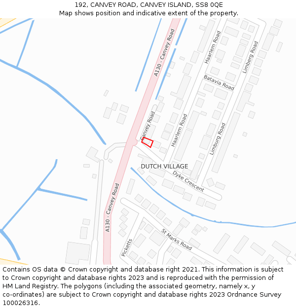192, CANVEY ROAD, CANVEY ISLAND, SS8 0QE: Location map and indicative extent of plot