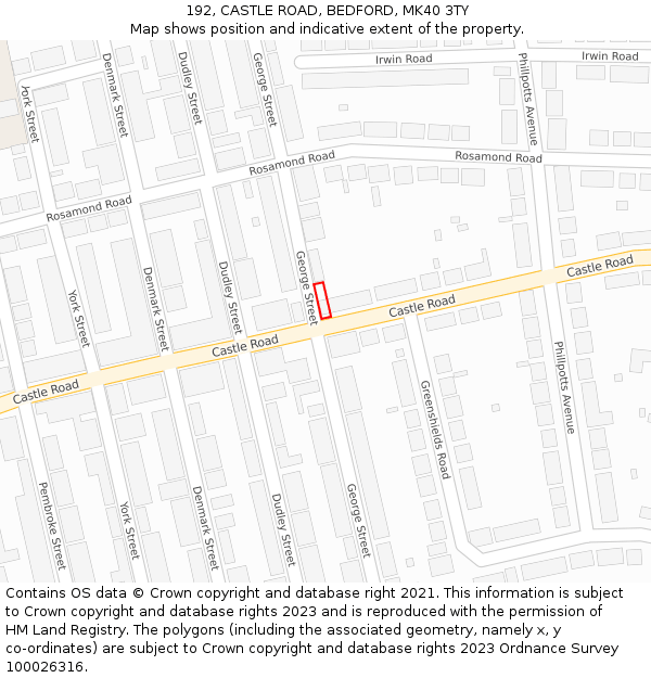 192, CASTLE ROAD, BEDFORD, MK40 3TY: Location map and indicative extent of plot