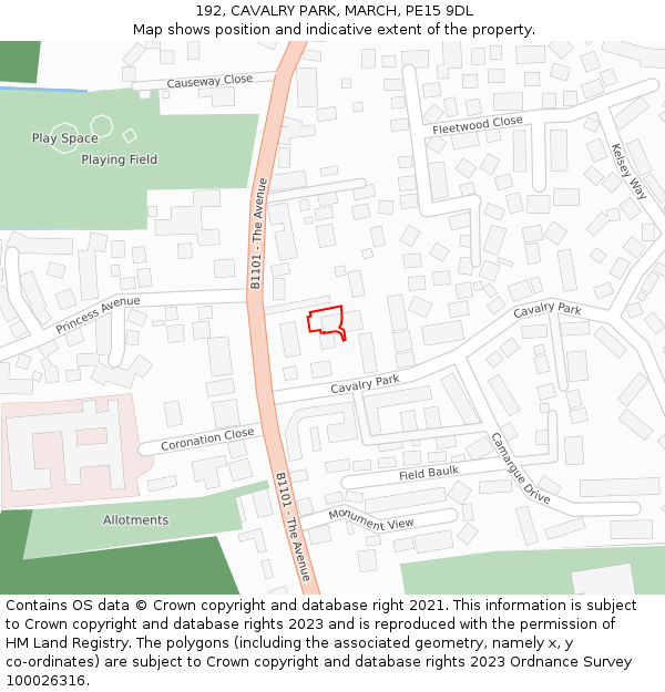 192, CAVALRY PARK, MARCH, PE15 9DL: Location map and indicative extent of plot