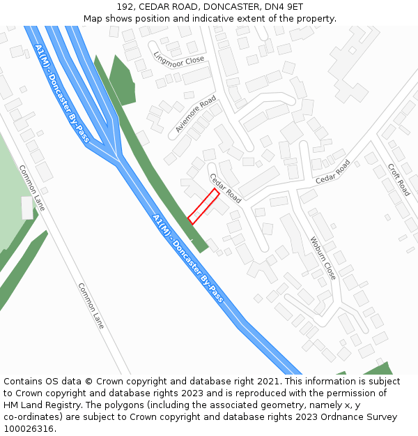 192, CEDAR ROAD, DONCASTER, DN4 9ET: Location map and indicative extent of plot