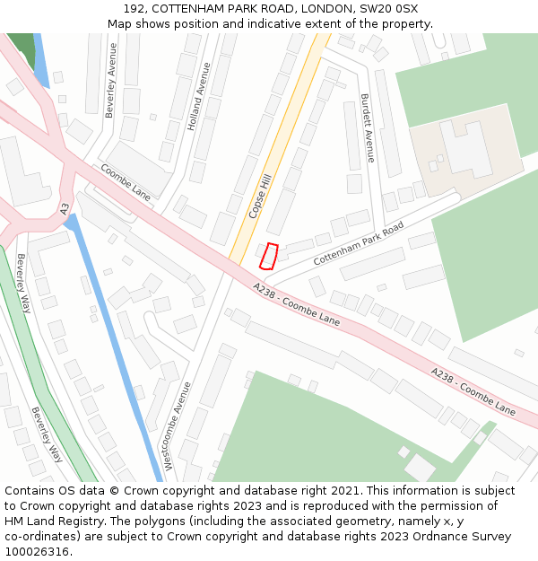 192, COTTENHAM PARK ROAD, LONDON, SW20 0SX: Location map and indicative extent of plot