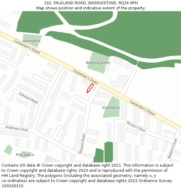 192, FALKLAND ROAD, BASINGSTOKE, RG24 9PN: Location map and indicative extent of plot