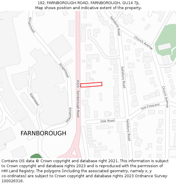 192, FARNBOROUGH ROAD, FARNBOROUGH, GU14 7JL: Location map and indicative extent of plot