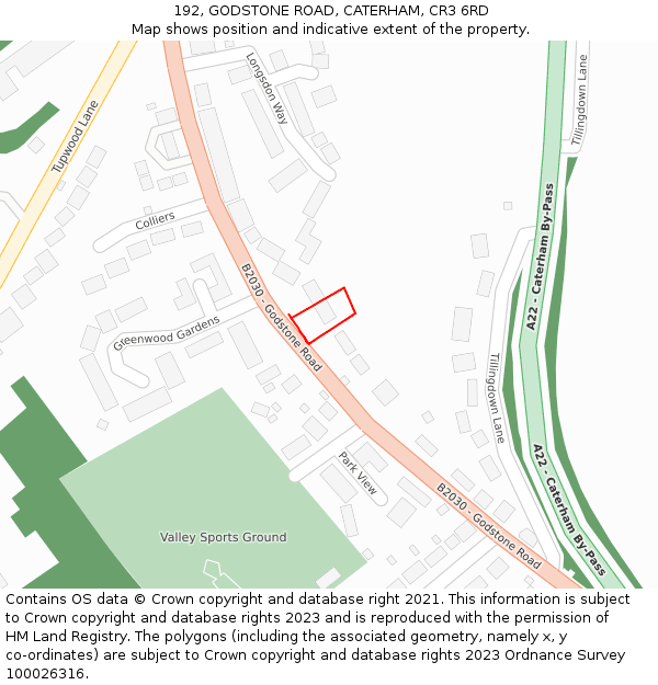 192, GODSTONE ROAD, CATERHAM, CR3 6RD: Location map and indicative extent of plot
