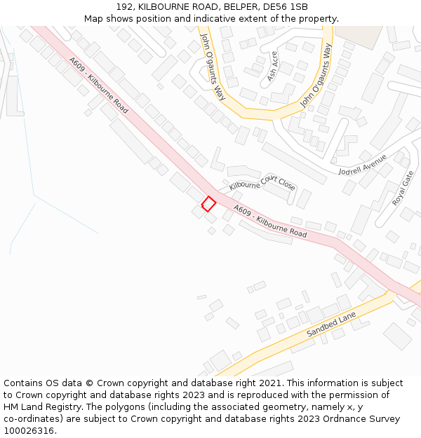 192, KILBOURNE ROAD, BELPER, DE56 1SB: Location map and indicative extent of plot