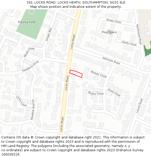 192, LOCKS ROAD, LOCKS HEATH, SOUTHAMPTON, SO31 6LE: Location map and indicative extent of plot