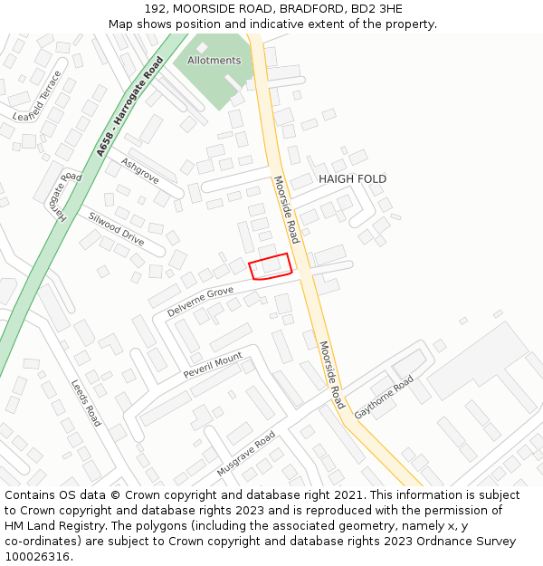 192, MOORSIDE ROAD, BRADFORD, BD2 3HE: Location map and indicative extent of plot