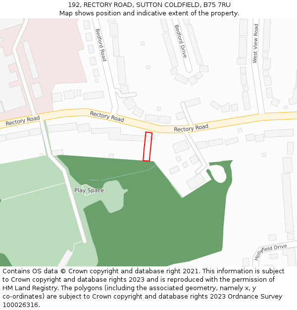192, RECTORY ROAD, SUTTON COLDFIELD, B75 7RU: Location map and indicative extent of plot
