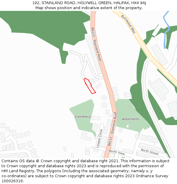 192, STAINLAND ROAD, HOLYWELL GREEN, HALIFAX, HX4 9AJ: Location map and indicative extent of plot