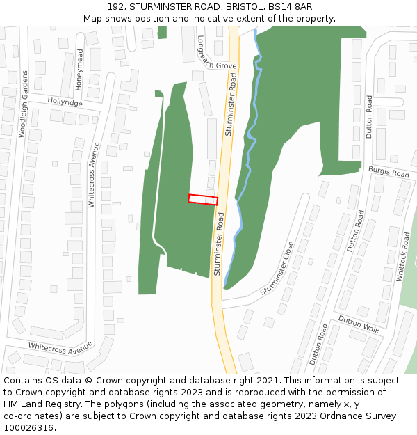 192, STURMINSTER ROAD, BRISTOL, BS14 8AR: Location map and indicative extent of plot