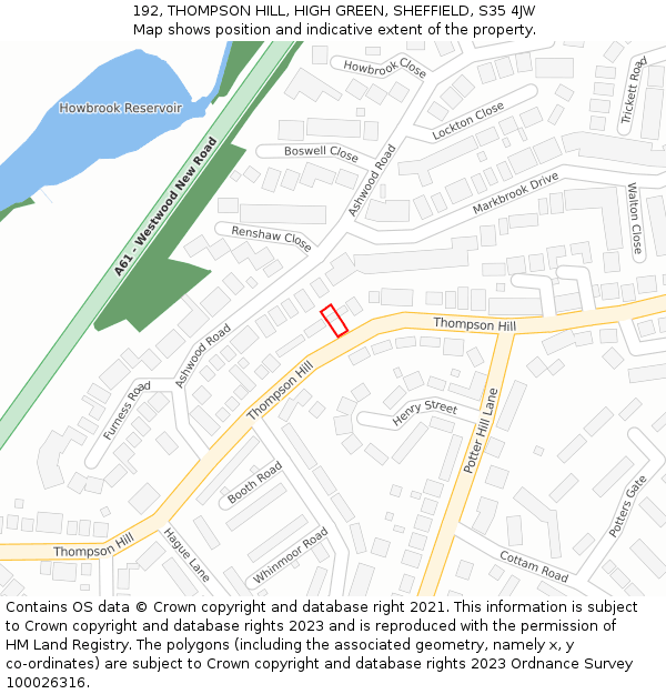 192, THOMPSON HILL, HIGH GREEN, SHEFFIELD, S35 4JW: Location map and indicative extent of plot