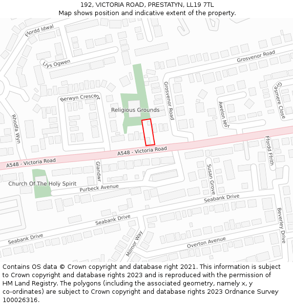 192, VICTORIA ROAD, PRESTATYN, LL19 7TL: Location map and indicative extent of plot