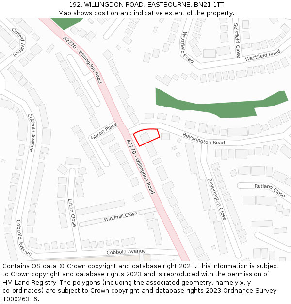 192, WILLINGDON ROAD, EASTBOURNE, BN21 1TT: Location map and indicative extent of plot