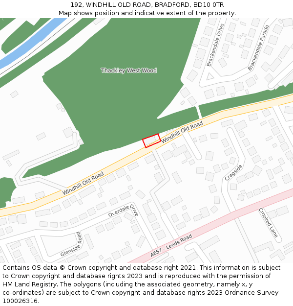 192, WINDHILL OLD ROAD, BRADFORD, BD10 0TR: Location map and indicative extent of plot