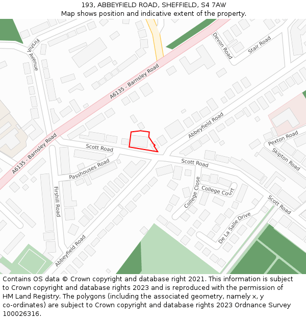 193, ABBEYFIELD ROAD, SHEFFIELD, S4 7AW: Location map and indicative extent of plot