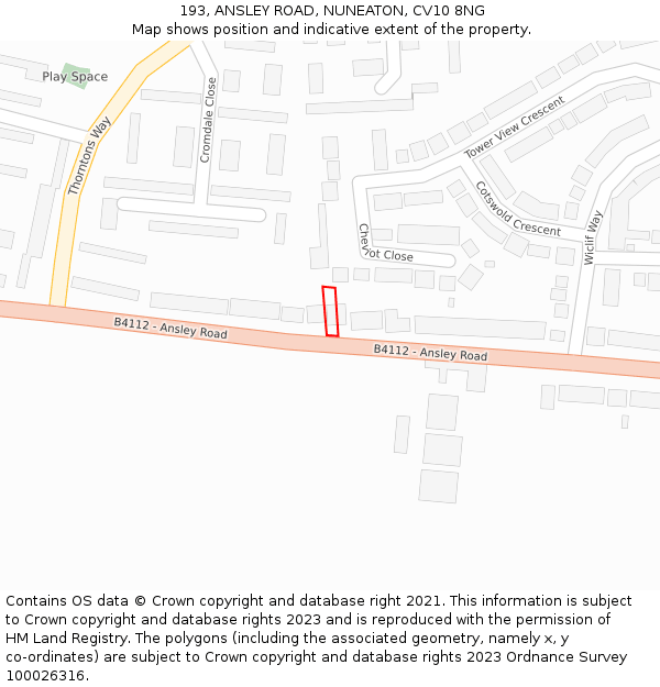 193, ANSLEY ROAD, NUNEATON, CV10 8NG: Location map and indicative extent of plot