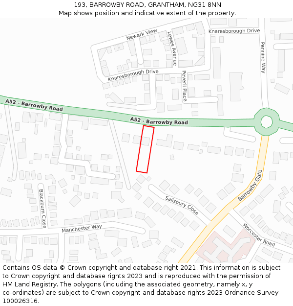 193, BARROWBY ROAD, GRANTHAM, NG31 8NN: Location map and indicative extent of plot