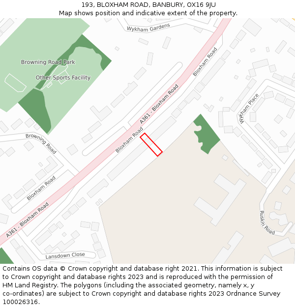 193, BLOXHAM ROAD, BANBURY, OX16 9JU: Location map and indicative extent of plot