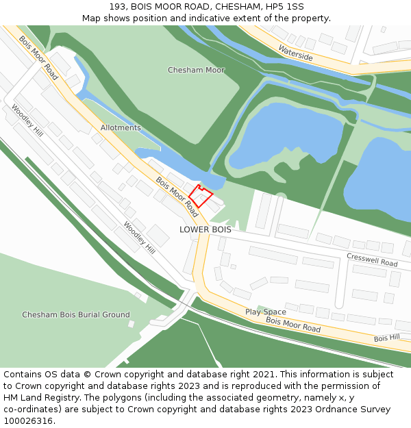 193, BOIS MOOR ROAD, CHESHAM, HP5 1SS: Location map and indicative extent of plot