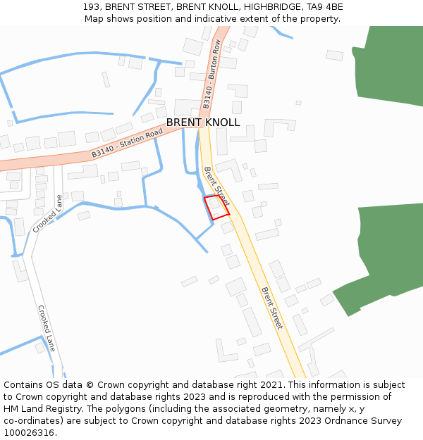 193, BRENT STREET, BRENT KNOLL, HIGHBRIDGE, TA9 4BE: Location map and indicative extent of plot