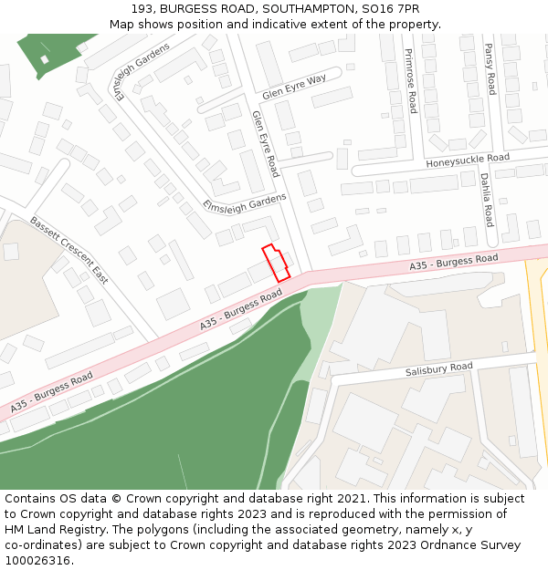 193, BURGESS ROAD, SOUTHAMPTON, SO16 7PR: Location map and indicative extent of plot
