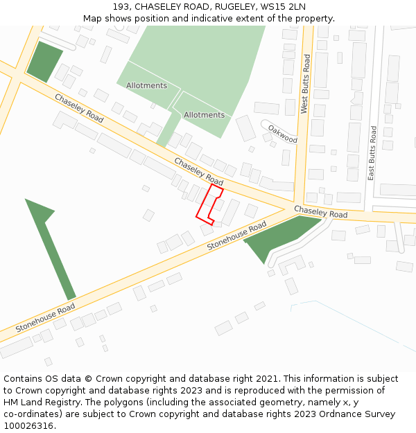 193, CHASELEY ROAD, RUGELEY, WS15 2LN: Location map and indicative extent of plot