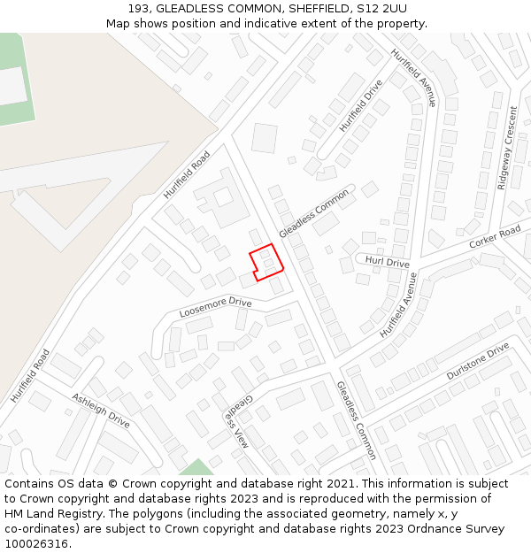 193, GLEADLESS COMMON, SHEFFIELD, S12 2UU: Location map and indicative extent of plot