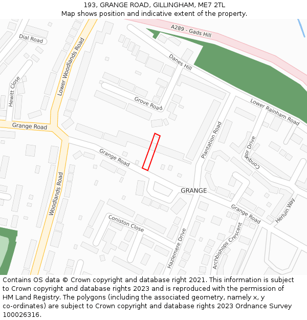 193, GRANGE ROAD, GILLINGHAM, ME7 2TL: Location map and indicative extent of plot