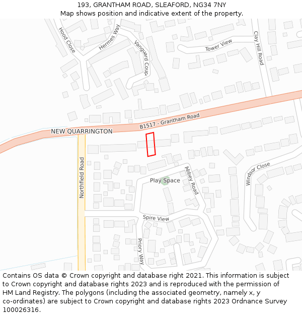 193, GRANTHAM ROAD, SLEAFORD, NG34 7NY: Location map and indicative extent of plot