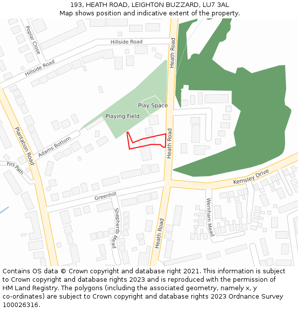 193, HEATH ROAD, LEIGHTON BUZZARD, LU7 3AL: Location map and indicative extent of plot