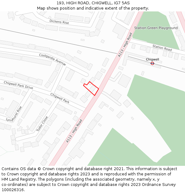 193, HIGH ROAD, CHIGWELL, IG7 5AS: Location map and indicative extent of plot