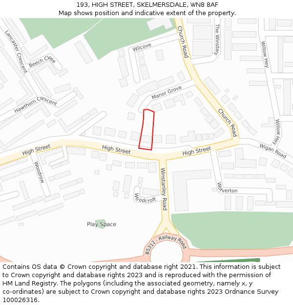 193, HIGH STREET, SKELMERSDALE, WN8 8AF: Location map and indicative extent of plot