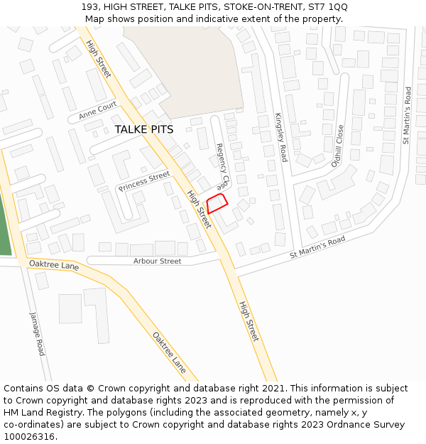 193, HIGH STREET, TALKE PITS, STOKE-ON-TRENT, ST7 1QQ: Location map and indicative extent of plot