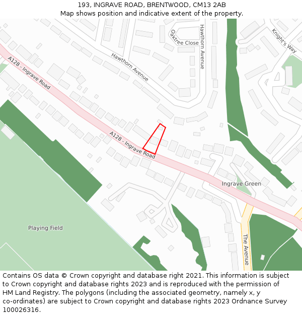 193, INGRAVE ROAD, BRENTWOOD, CM13 2AB: Location map and indicative extent of plot