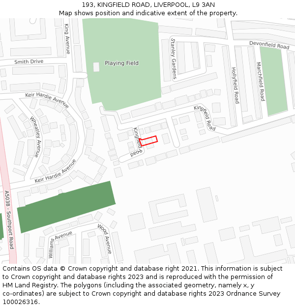 193, KINGFIELD ROAD, LIVERPOOL, L9 3AN: Location map and indicative extent of plot
