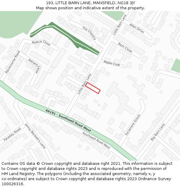 193, LITTLE BARN LANE, MANSFIELD, NG18 3JY: Location map and indicative extent of plot