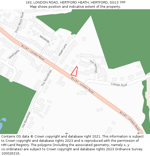 193, LONDON ROAD, HERTFORD HEATH, HERTFORD, SG13 7PP: Location map and indicative extent of plot