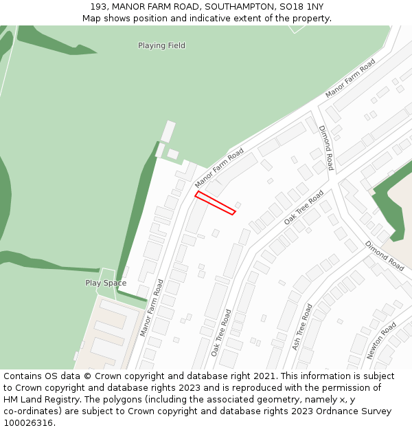 193, MANOR FARM ROAD, SOUTHAMPTON, SO18 1NY: Location map and indicative extent of plot