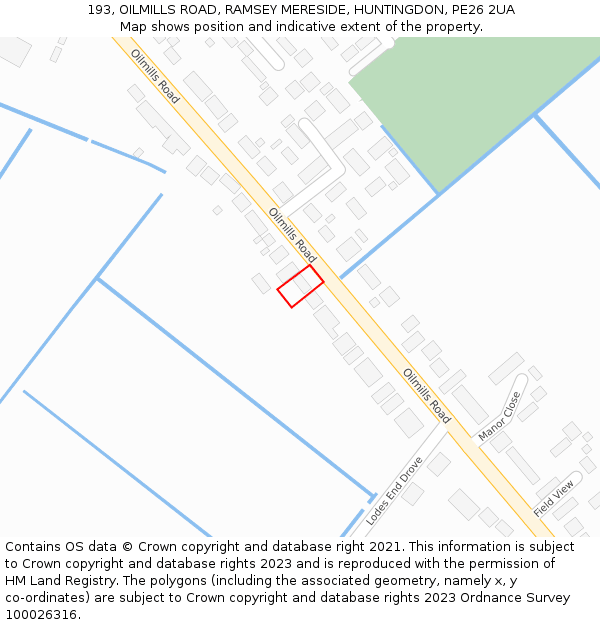 193, OILMILLS ROAD, RAMSEY MERESIDE, HUNTINGDON, PE26 2UA: Location map and indicative extent of plot