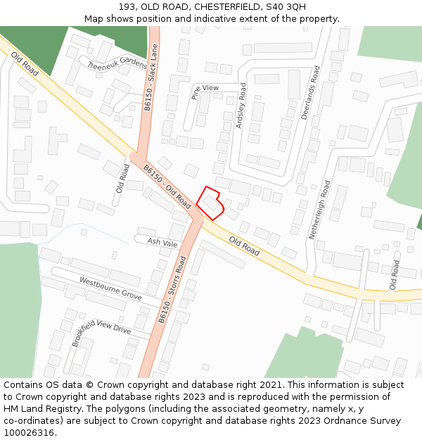 193, OLD ROAD, CHESTERFIELD, S40 3QH: Location map and indicative extent of plot