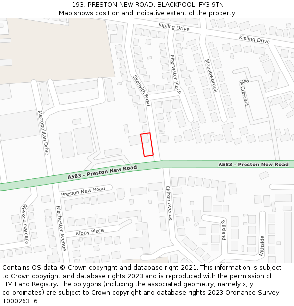 193, PRESTON NEW ROAD, BLACKPOOL, FY3 9TN: Location map and indicative extent of plot
