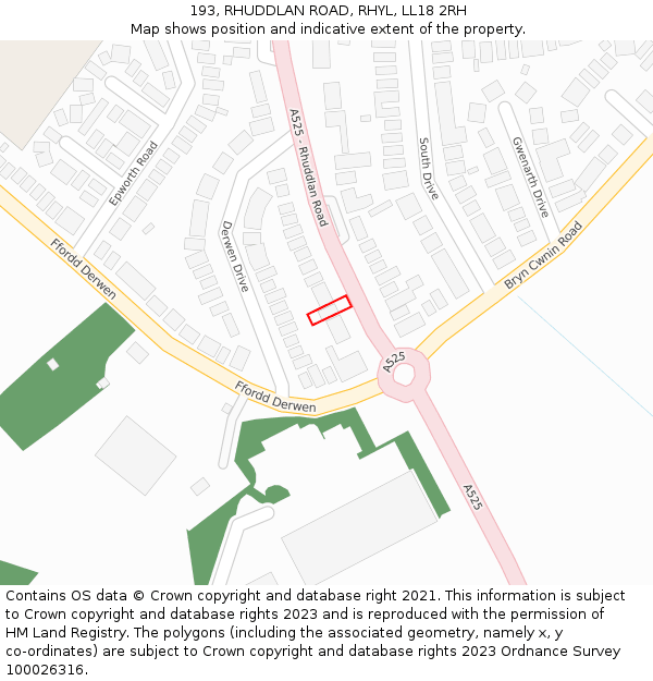 193, RHUDDLAN ROAD, RHYL, LL18 2RH: Location map and indicative extent of plot