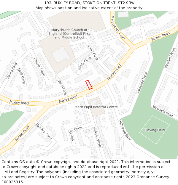 193, RUXLEY ROAD, STOKE-ON-TRENT, ST2 9BW: Location map and indicative extent of plot