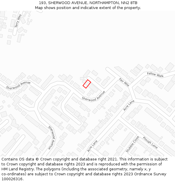193, SHERWOOD AVENUE, NORTHAMPTON, NN2 8TB: Location map and indicative extent of plot